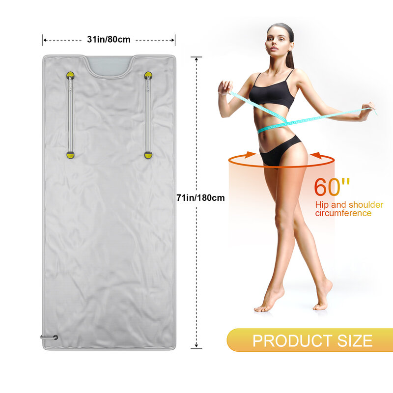 ผ้าห่มซาวน่าดีไซน์แบบมีซิปสำหรับมืออาชีพผ้าห่มซาวน่าเพื่อลดน้ำหนักดีท็อกซ์บ้านขนาด180X80ซม.