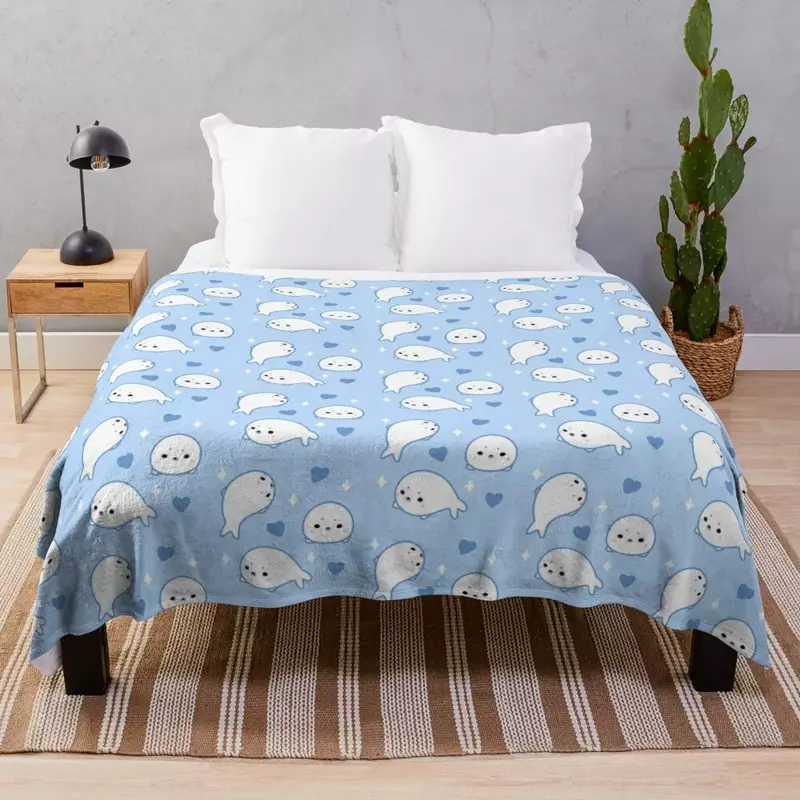 ผ้าห่มโยนตกแต่งดีไซน์เนอร์ลายแมวน้ำพิณน่ารักผ้านวมคลุมเตียง
