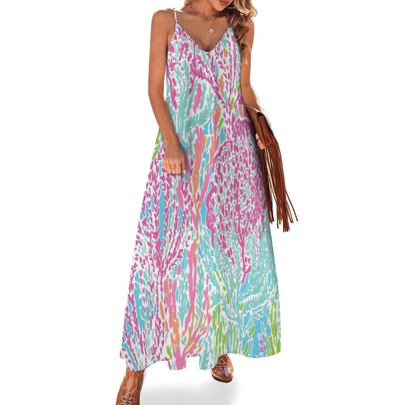 Lilly Inspired 프린트 민소매 드레스, 2023 이브닝 드레스, 여성용 여름 복장