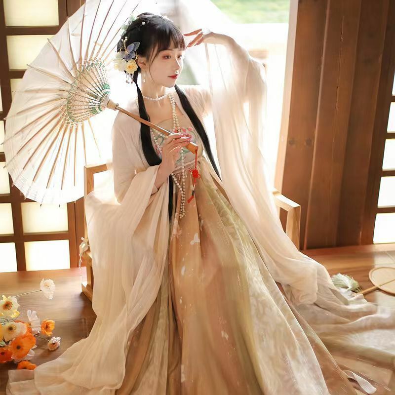Conjunto completo de falda Chebula Tang auténtica para adultos, Hanfu diario para estudiantes, estampado de manga grande, estilo primavera y verano