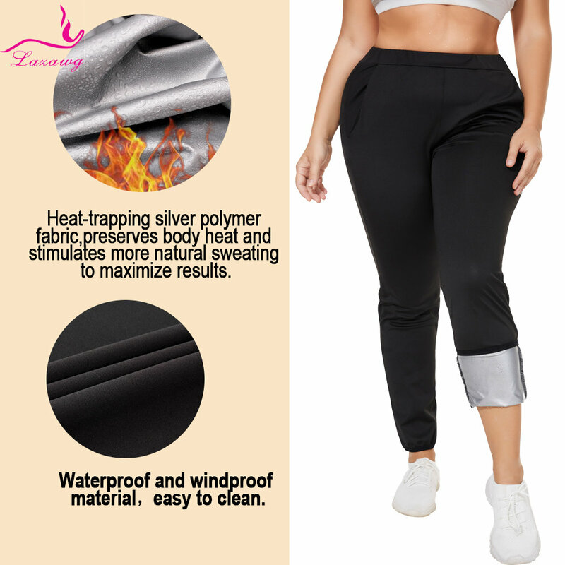 LAZAWG zestaw do sauny damski kombinezon odchudzający legginsy koszulka Fitness spodnie termo długie rękawy spodnie urządzenie do modelowania sylwetki siłownię