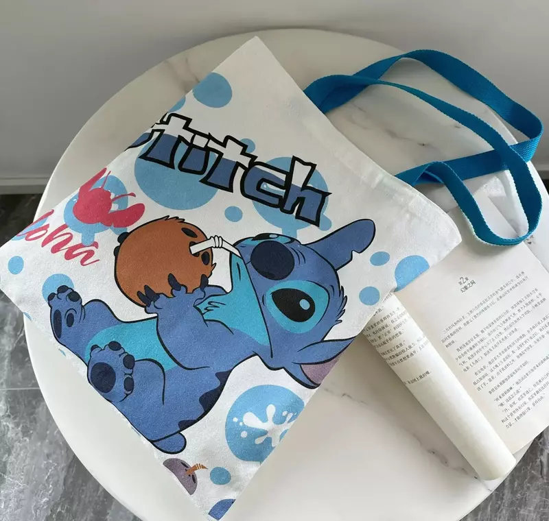 Tas tangan kotak kanvas Disney Stitch, tas bahu tren mode kartun Anime Lilo & Stitch Ins untuk hadiah ulang tahun wanita