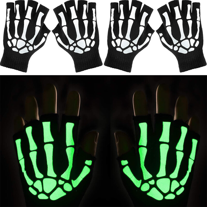 Mode Halloween-Stil Handschuhe leuchtende Horror Schädel Knochen Skelett halbe Handschuhe Neuheit Unisex Fäustlinge Winter wärmer Handschuhe
