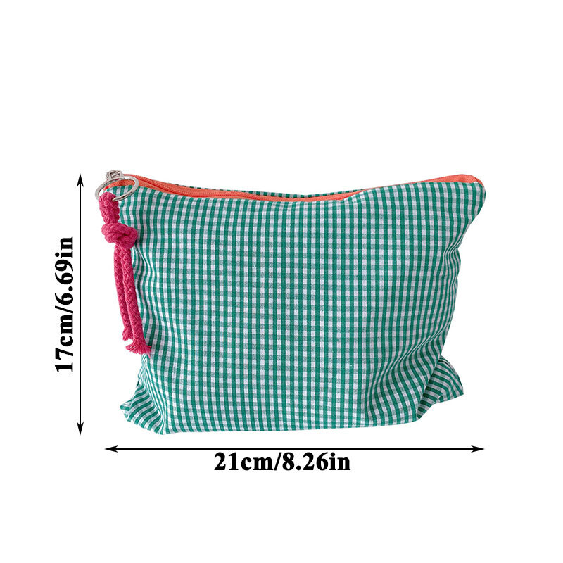 Women Girls Plaid Makeup Bag Cotton And Linen Cosmetic Bag With Zipper Pouch Simple Portable Large Capacity Storage Bag Fashion