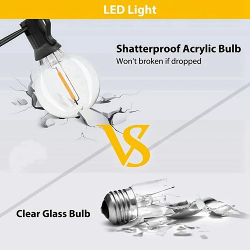 Lâmpadas de substituição LED inquebráveis, Lâmpadas Globais para Luzes Solares de Cordas, Branco Quente, G40, Base de Parafuso E12, 6pcs