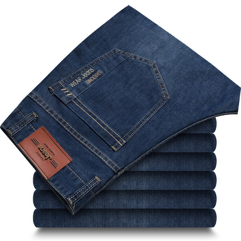 Classic Black Blue Mens Jean 2022 Summer Business Jeans Fashion Casual Stretch Outsize Denim Pants Streetwear Trousers