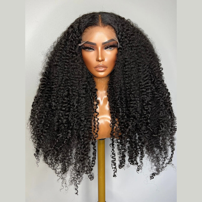 Glueless Soft 26“ Long Natural Black 180Density Kinky curly Lace Front Wig For Women BabyHair Preplucked Heat Resistant Daily