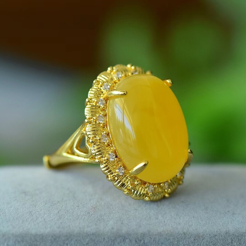 Cincin lilin lebah alami dapat disesuaikan pria wanita cincin Amber batu permata mewah hadiah perhiasan bergaya perempuan cincin pesona perhiasan tingkat lanjut
