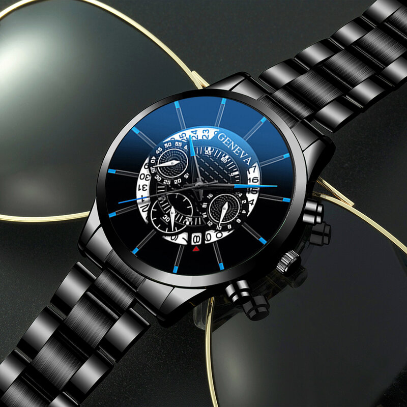 3ชิ้นชุดแฟชั่นบุรุษนาฬิกาปฏิทินธุรกิจสร้อยคอแบบมีปีกแบบลำลองของผู้ชายนาฬิกาควอทซ์สแตนเลส reloj hombre