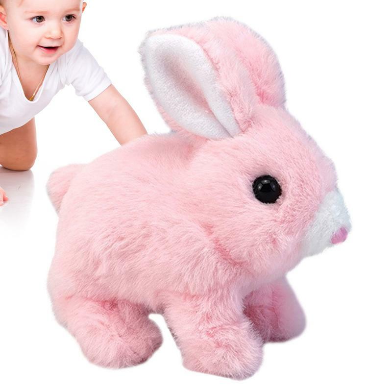 Brinquedo elétrico do coelho do luxuoso para crianças, boneca animal adorável, coelhinho adormecido recheado, modelo mini, presente de aniversário da Páscoa
