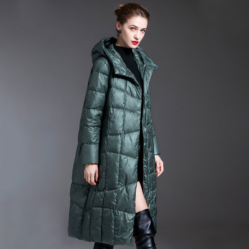 2023 nowa moda zimowa europejska damska kurtka puchowa luźna długa, ciepła biała kurtka z kaczego puchu damska wysokiej klasy odzież na śnieg płaszcz