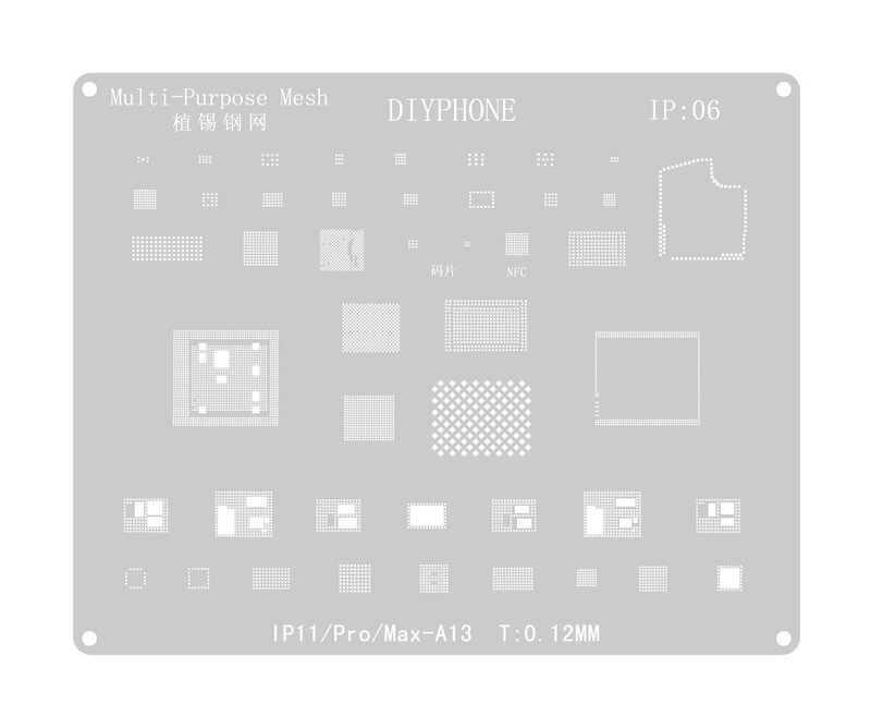 Multi-Purpose Aço Mesh Reballing Stencil, 0.12mm, Estêncil BGA para iPhone 6, 7, 8, X, 11, 12, 13, 14, 15 Series, Chip IC, CPU Plantando Modelo Tin