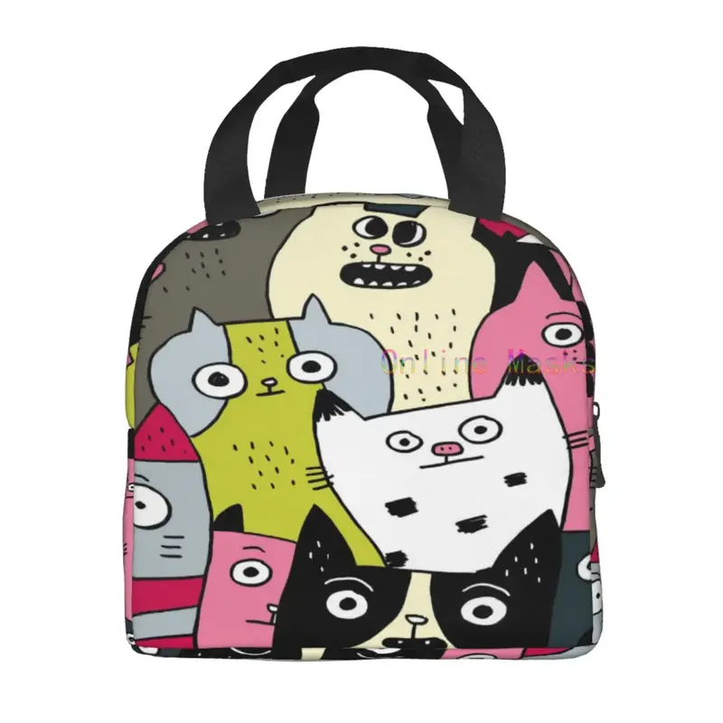 حقيبة غداء قطة للفتيات والفتيان ، حقيبة غداء قابلة لإعادة الاستخدام ، صندوق غداء معزول ، معزول ، مع جيب أمامي