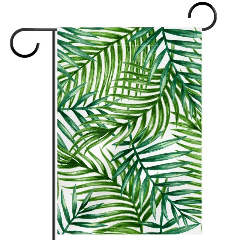 Palm Leaf Garden Flags Tropical Botanical Palm Tree Green Leaves Yard Flag Double Sided for Farmhouse Patio Lawn Outdoor Flags