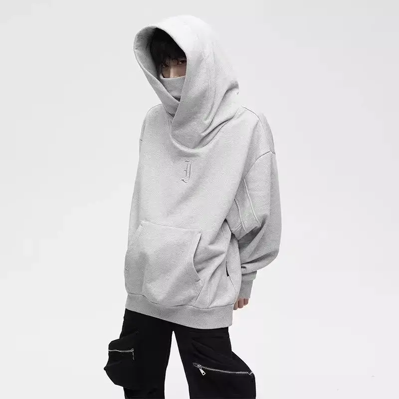 Autumn Ninja Streetwear Turtleneck Hoodies For Men Letter Embroidered Hip Hop Fashion Sweatshirts Y2K Vintage Fleece Hoody