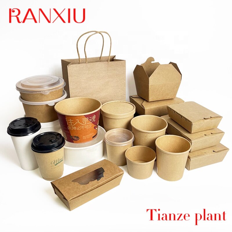 Custom eco friendly packaging food box takeaway biodegradable custom disposable paper soup cup salad bowl paper container kraft 