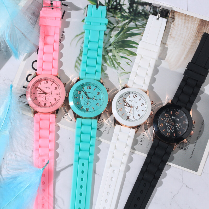 Women Crystal Silicone Quartz Wristwatch Fashionable Ladies Casual Watches Students Couple Watches