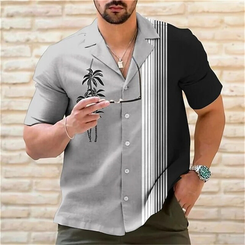 Luxury Shirt 6 colors 2023 Men's Summer Hawaiian Shirt Casual Fashion Street Short sleeve Coconut Stripe Beach party