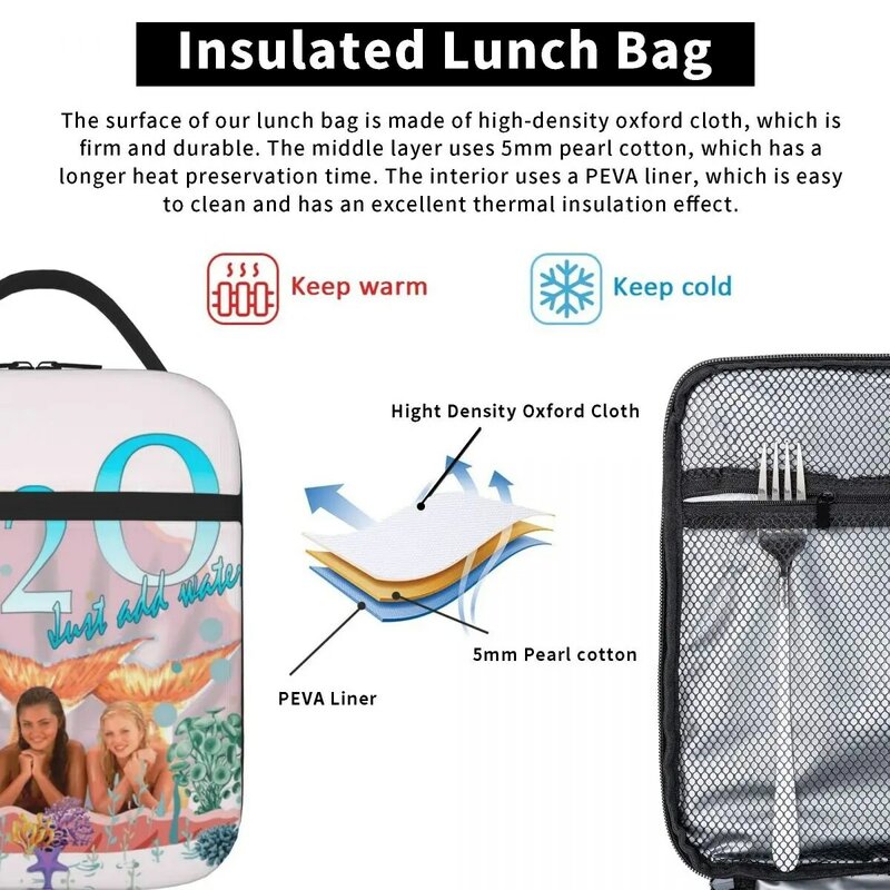 Sacos de almoço térmico portátil para mulheres e crianças, logotipo H20 Tote Isolado, saco de piquenique reutilizável, trabalho, escola, H2O