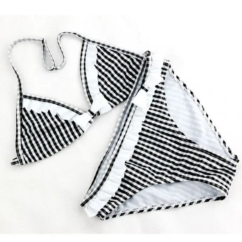 女の子のためのタータンスタイルの水着,ツーピースセット,キュートで美しい,ビキニ,夏,新しい2024