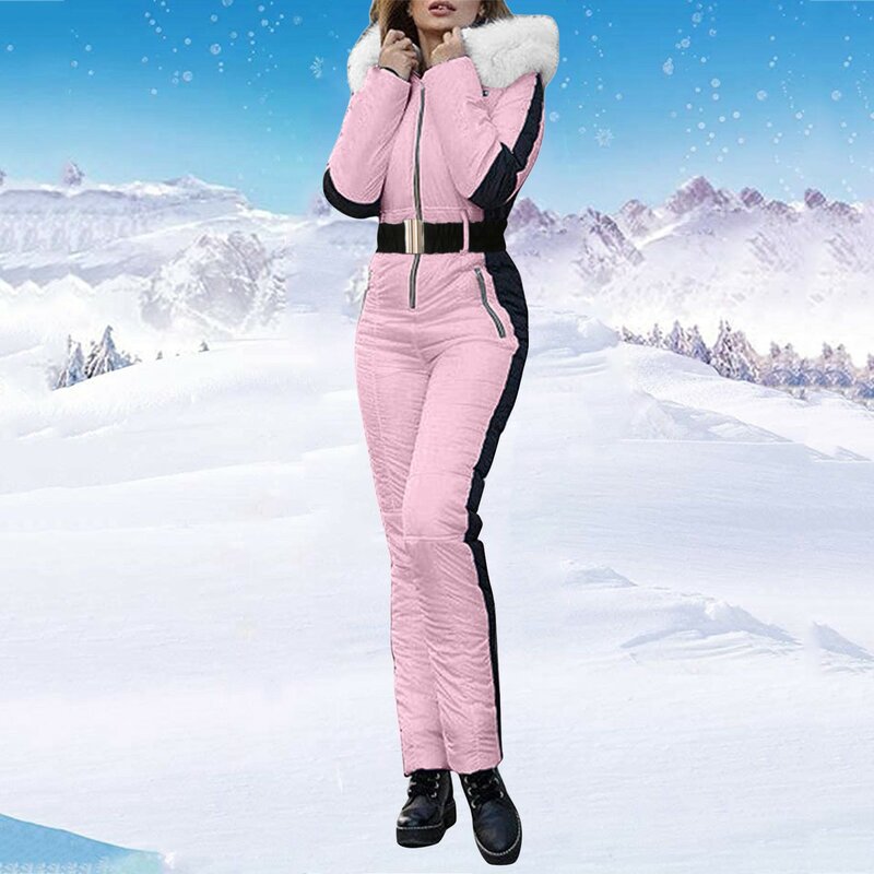 2024 Damen Ski Suiten Winter Outdoor Sport gepolsterte Kleidung wasserdicht mit abnehmbarem Kragen Outdoor Sport Reiß verschluss Ski anzug