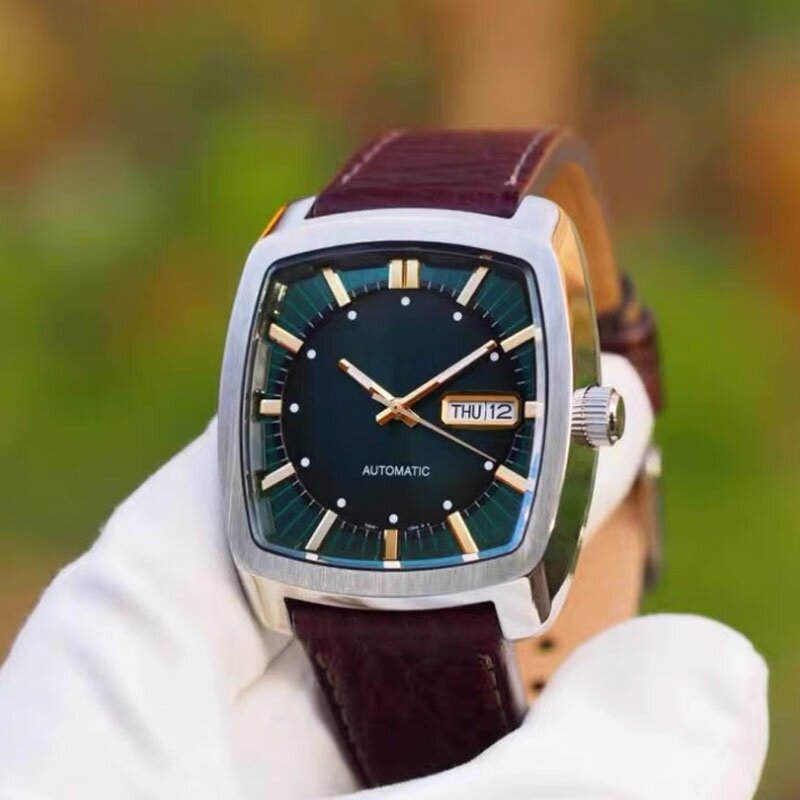 Jam tangan pria, arloji gerakan mekanis pria seri Recraft kulit otomatis kasual (Model: SNKP27)
