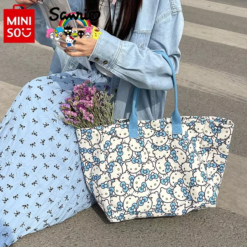 MINISO 헬로키티 여성 핸드백 패션 하이 퀄리티 숄더백, 만화 대용량 여성 쇼핑백, 신상