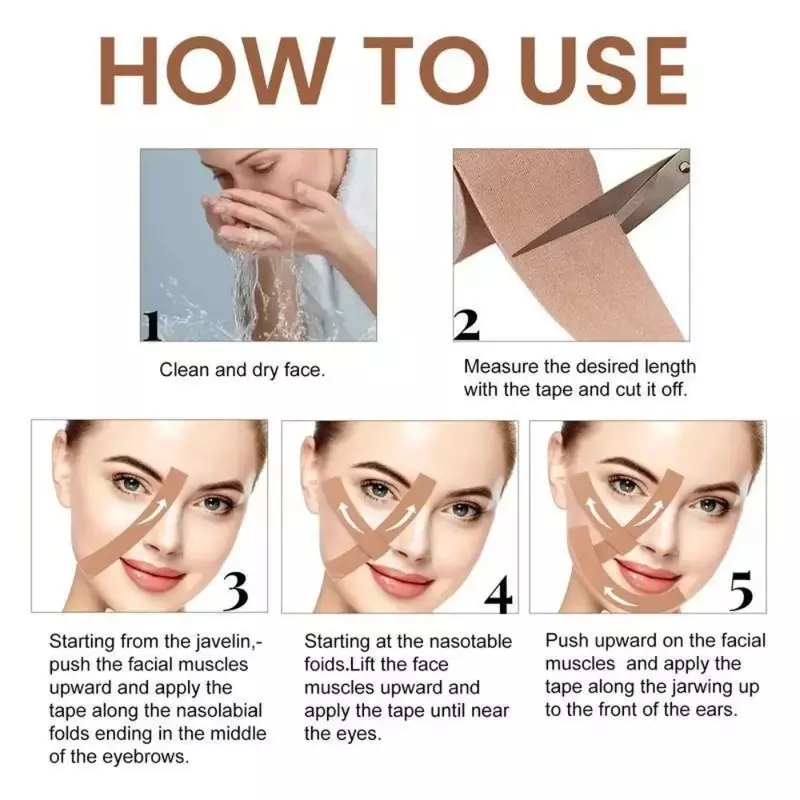Kinesiologie-Band für Gesicht V-Linie Hals Augen Heben Band Falten entferner Aufkleber Gesicht Hautpflege-Tool Bandagem Elastica 2,5 cm * 5m