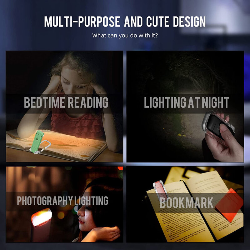 USB Recarregável Book Reading Light, Brilho Ajustável, LED Clip na Luz do Livro, Eye Care Lamp for Kids Read, Novo