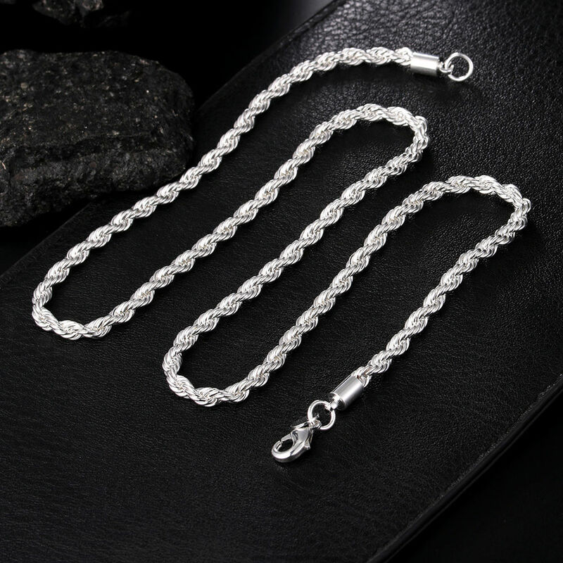 925 Sterling Silver 2/3/4MM 16-24 inci tali rantai kalung untuk pria wanita Fashion Punk pesta pernikahan hadiah perhiasan