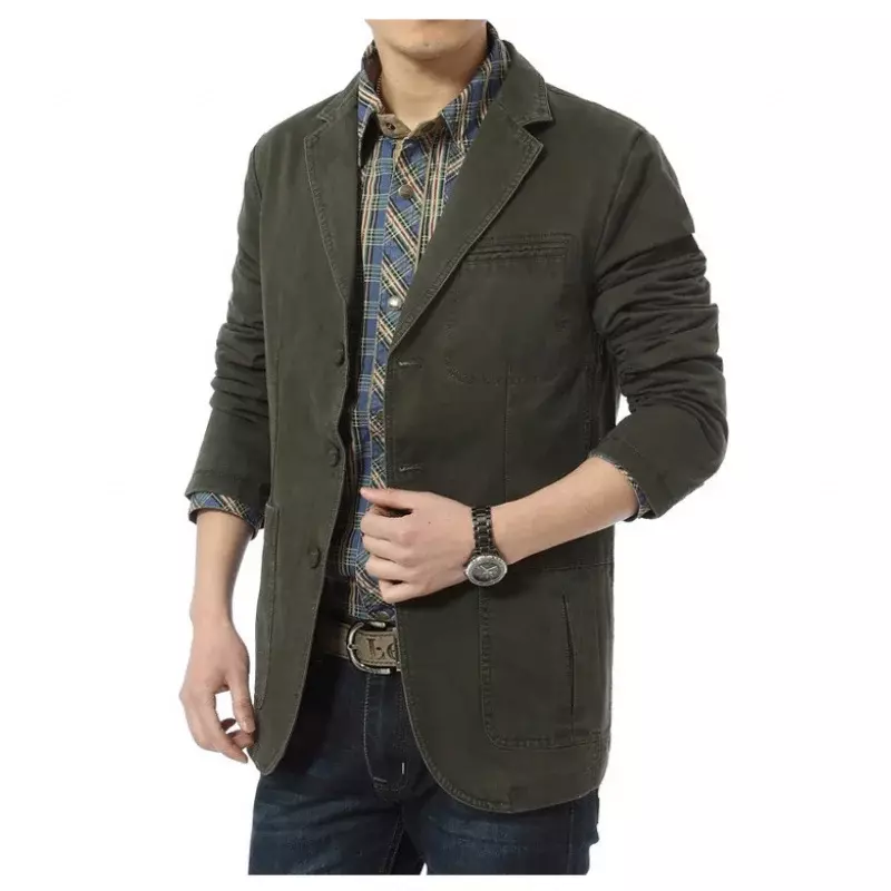 Blazer informal de algodón para hombre, chaqueta con solapa, abrigo Militar, alta calidad, Otoño e Invierno