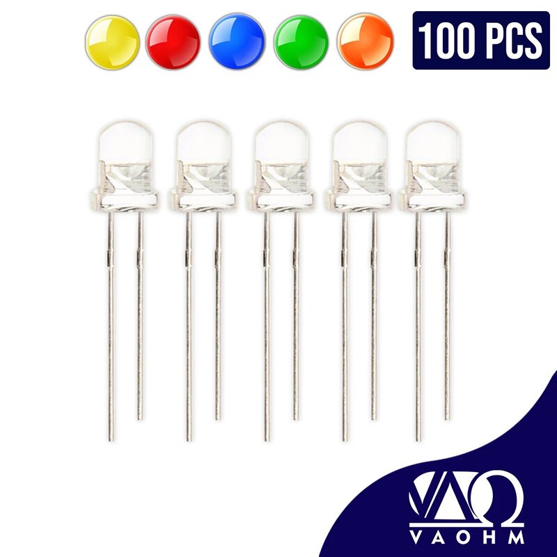 Diodo emisor de luz LED F5, cabeza redonda transparente de agua de 5mm, rojo, azul, verde, naranja, amarillo y blanco, 10 piezas