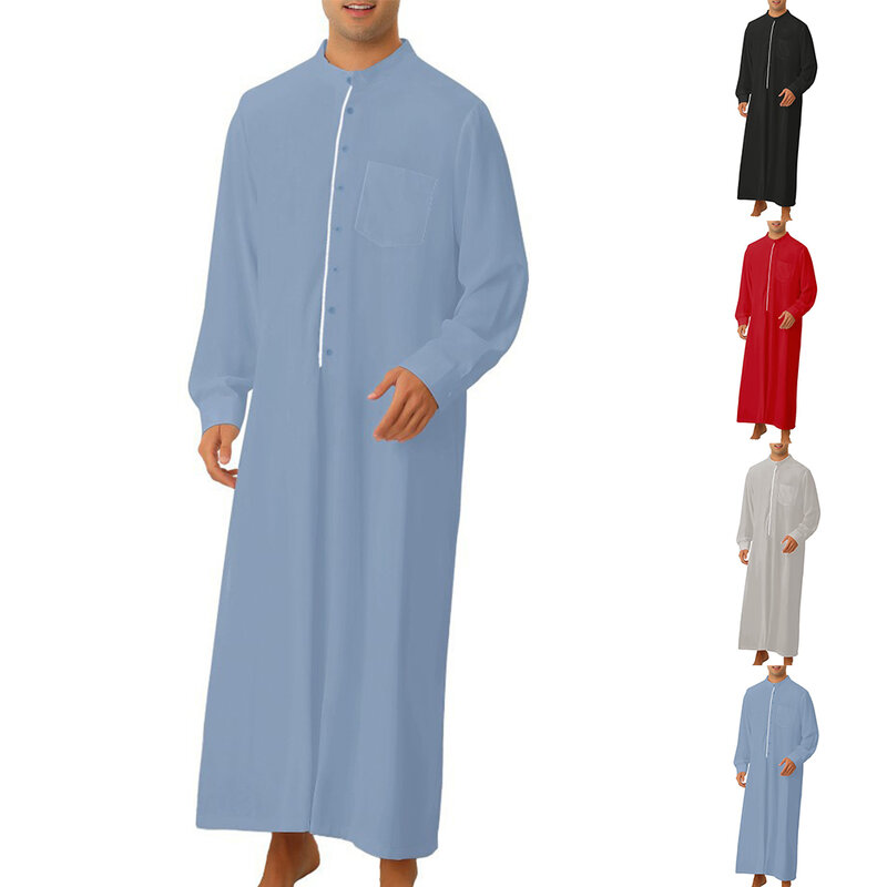 남성용 긴팔 셔츠, 레저 티셔츠, 목욕 가운, 브이넥 블라우스, 전체 길이 카프탄, 편안한 패션