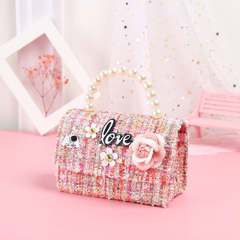 Корейская сумка с жемчугом для девочек, Детский рюкзак с цветами и надписью Love, симпатичная сумка на плечо, Детский кошелек для мелочи, подарок на день ребенка