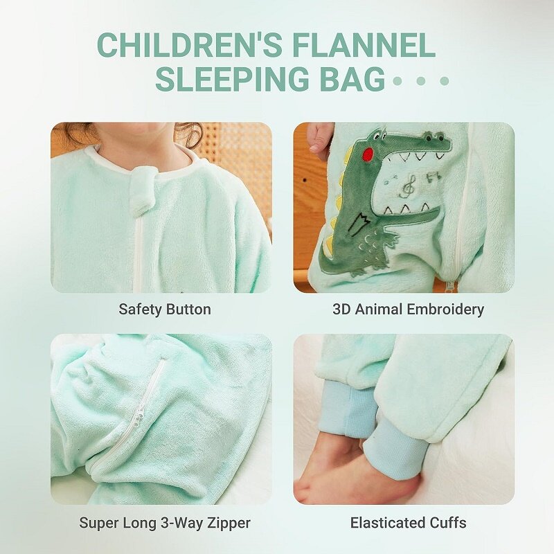 MICHLEY kartun flanel anak bayi kantong tidur karung hangat musim dingin pakaian balita Sleepsack piyama untuk anak perempuan anak laki-laki 1-6t