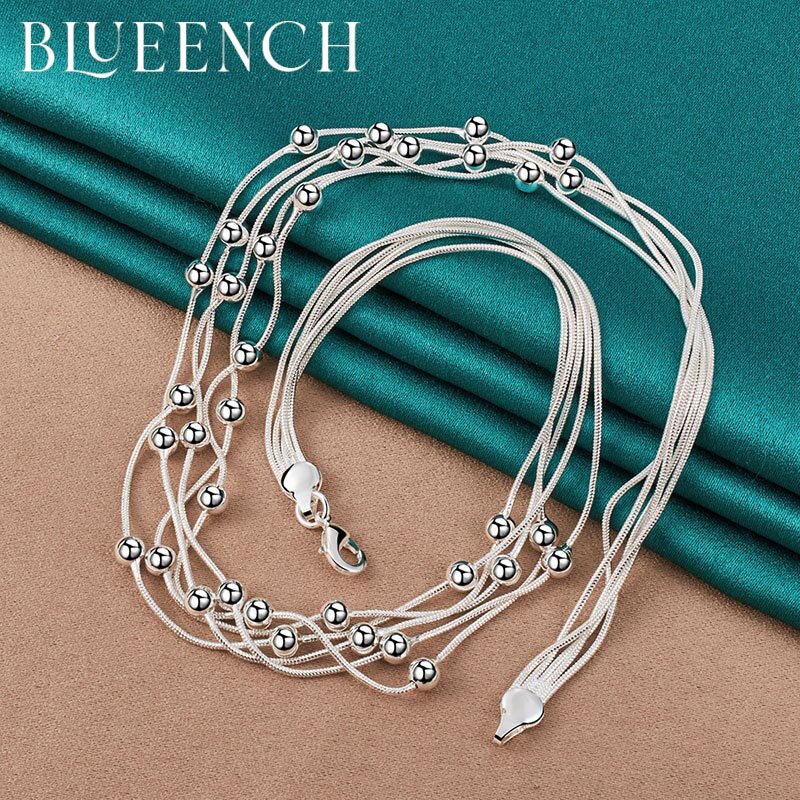 Blueench 925 Sterling Silver Multi Chain Snake Chain collana con sfera lucida per le donne proposta gioielli Glamour moda matrimonio