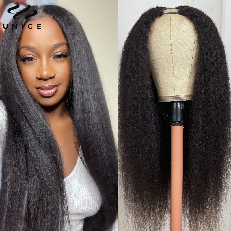 UNice Hair V-Shaped Kinky Straight Wig Human Hair Wear Go Glueless V-Part Wig Upgraded U-Part Wig