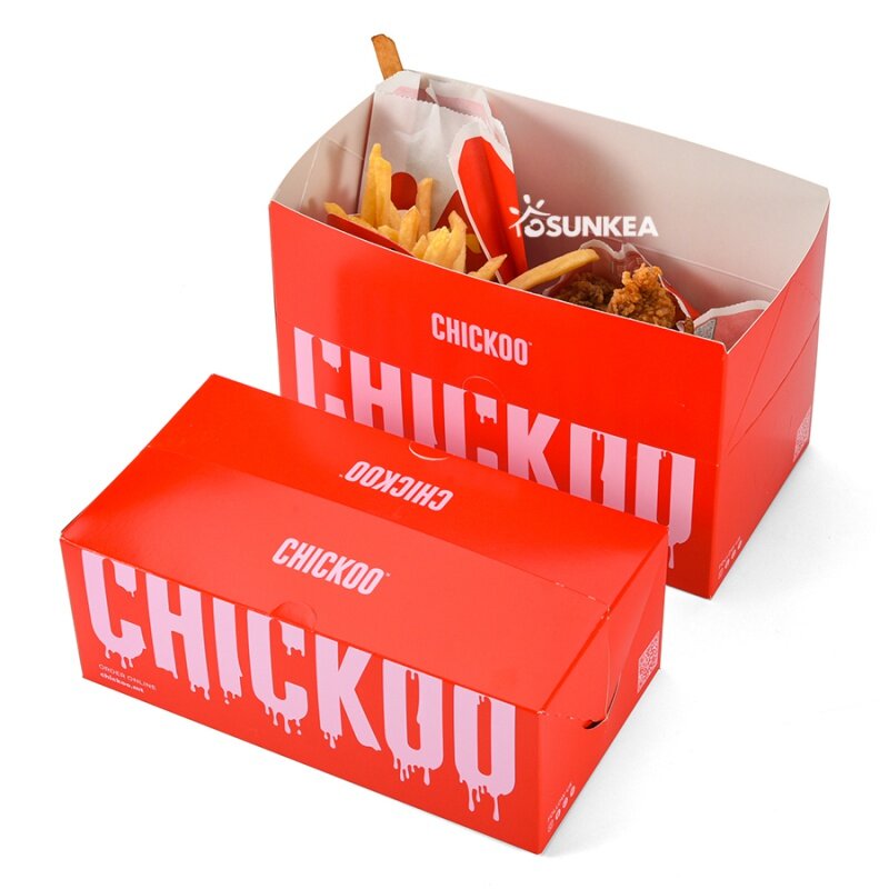 Caixa de embalagem de fast food Adequado para Burger Chip Juntos, Frango frito para tirar, Logotipo personalizado, Papel dobrado, Produto personalizado