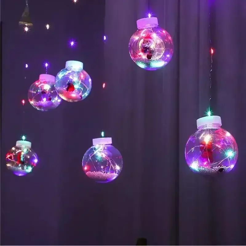 ไฟเส้น LED ของซานตาคลอสม่านไฟคริสต์มาสลูกบอลอวยพรเหมาะสำหรับบ้านห้องตกแต่งหน้าต่าง
