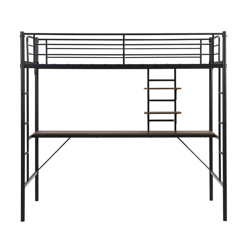 Moderne Metalen Twin Loft Bed Met Ruim Bureau En Handige Opslag Planken Voor Kinderen Slaapkamer Upgrade En Organisatie Desk
