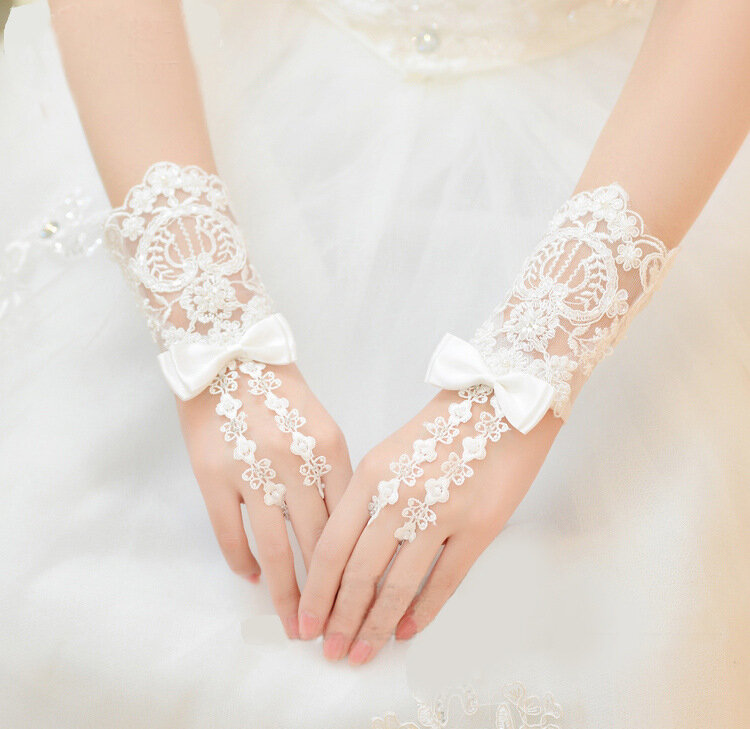 Handel zagraniczny ślubny z koralikami krótkie rękawiczki ślubne akcesoria ślubne rękawiczki ślubne koronkowe wiosną i jesienią
