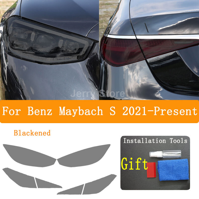 Stiker mobil untuk Benz Maybach S 2021-presto, lampu depan mobil lapisan pelindung lampu depan vinil restorasi warna hitam transparan