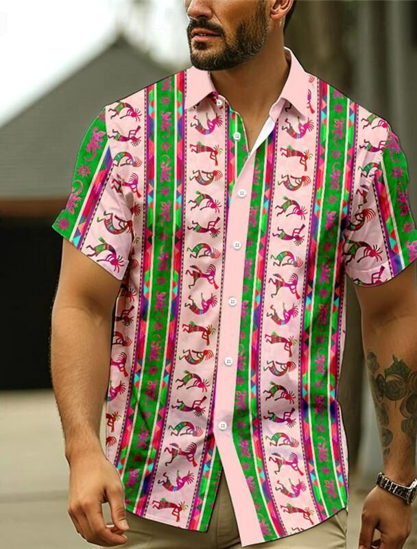 Warriopelli-Chemise hawaïenne tribal ethnique vintage pour hommes, chemise boutonnée imprimée en 3D, manches courtes, vêtements de plage d'été, vêtements de vacances