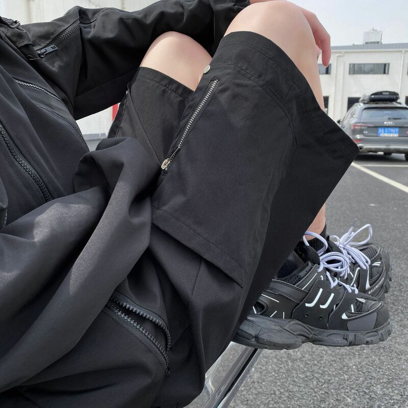 Calça Masculina Solta de Cintura Elástica Cargo, Estilo Americano, Rua Alta, Bolsos, Lazer, Lazer, Moto Biker, Avançada, Bonito, Adolescentes