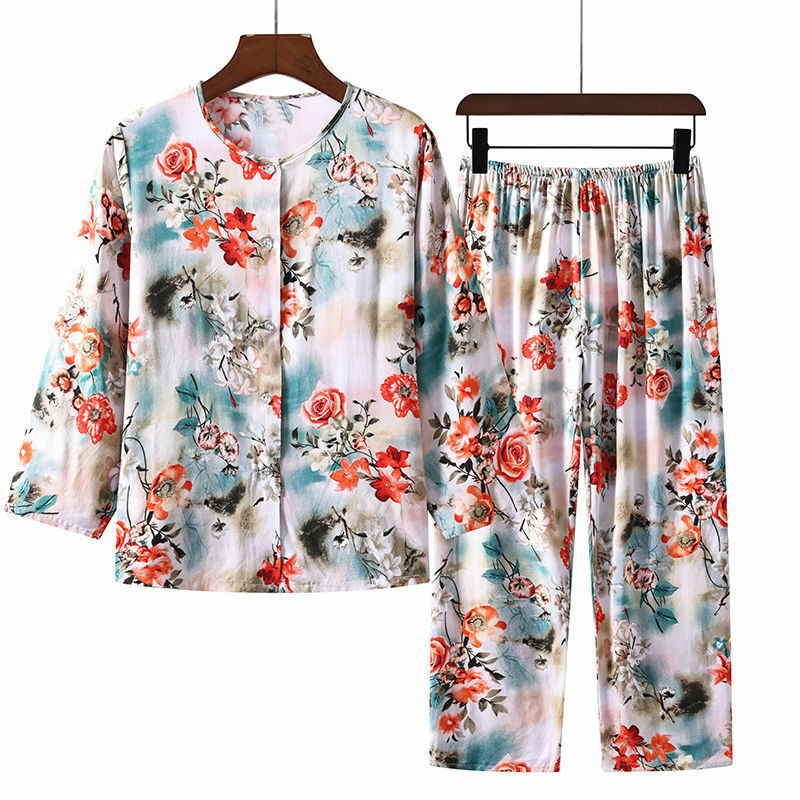 Fdfklak XL-5XL Pyjama Pour Femme 뉴 플러스 사이즈 Sleepwear 여성 잠옷 세트 Long Sleeve Printed Nightwear Suit Home Clothes