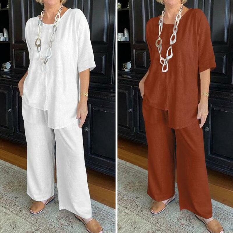 Casual Loose Ladies Suit Stylish Women's T-shirt Pants Set with Irregular Hem Wide Leg Design for Summer Homewear Casual Outfit