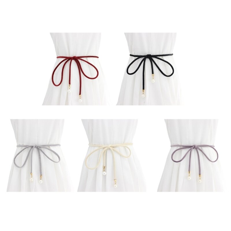 Cintura corda verão feminino cinto branco pérola pingente decorações colorido cinto fino