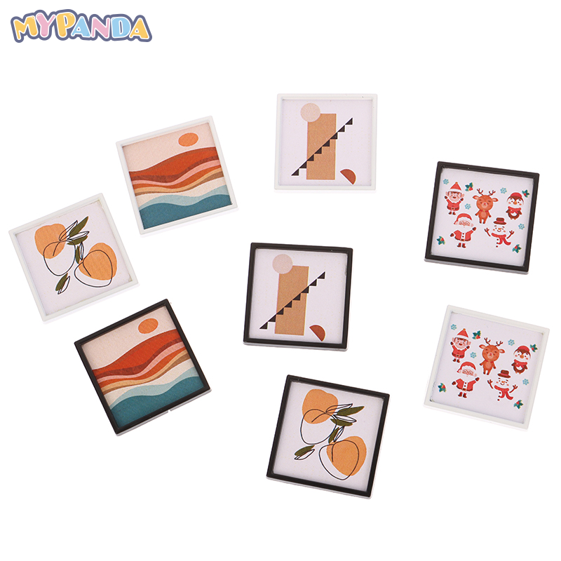 4Pcs/set 1/12 Dollhouse Mini Wall Painting Dollhouse Living Room Frame Mural Decoration Dolls House Accessories