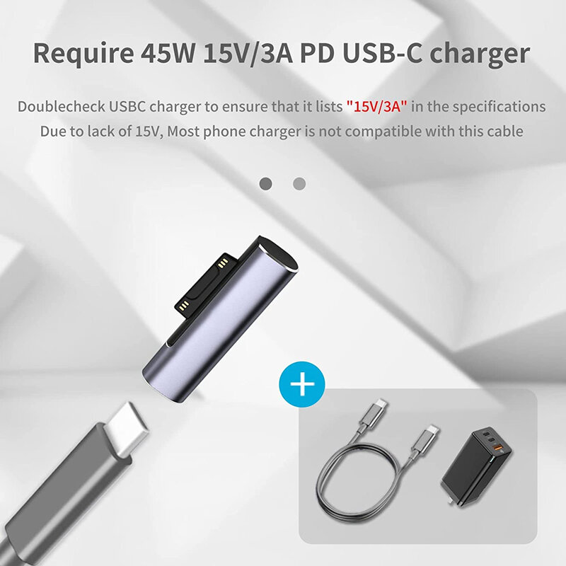 USB Type-C PD Tablet Fast Charging Plug Converter Charger Adapter Compatible With Surface Pro X 8 7 6 5 4 Go Book