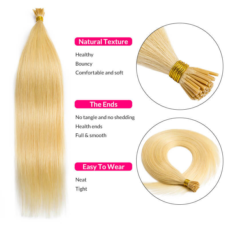 Straight Fusion Human Hair Extension 0.8G/1G/Strand I Tip Hair Extensions Menselijk Haar #613 Blond 100% Echt Remy Haar 12-24Inch